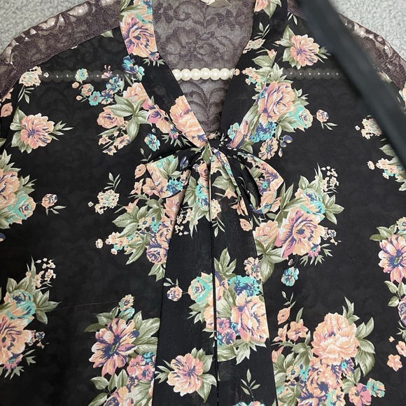 Truth NYC Blouse Womens 3X  Black Floral Peplum Long Sleeve Sheer Lace Romantic - Picture 6 of 15